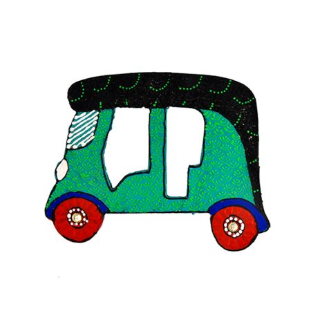 Handcrafted Auto Rickshaw Wooden Fridge Magnet Kitchen Decor
